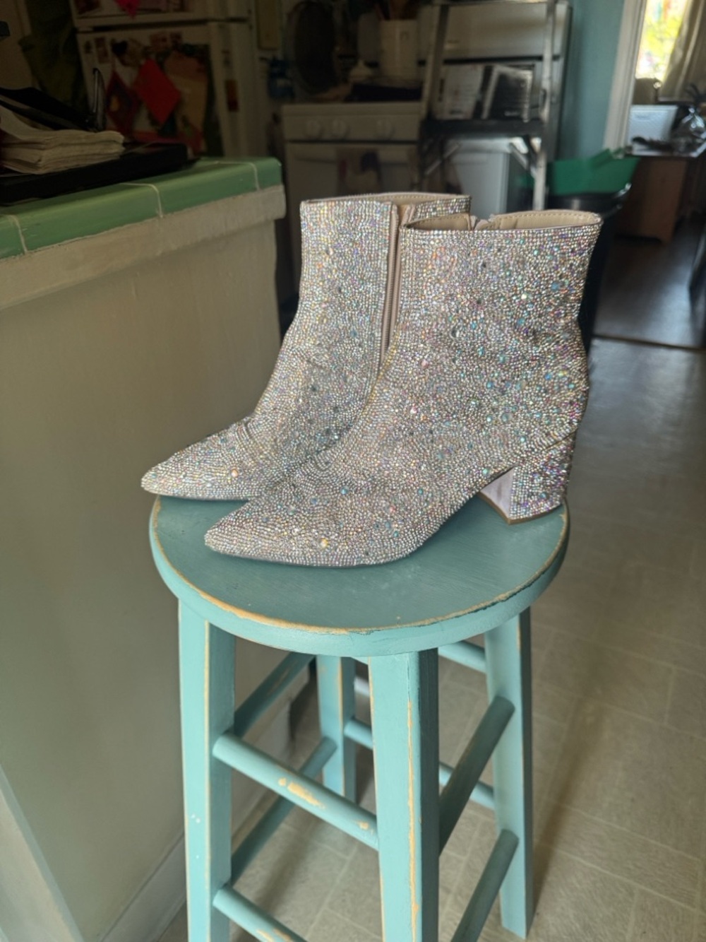Betsey Johnson Silver Crystal Embellished Ankle Boots